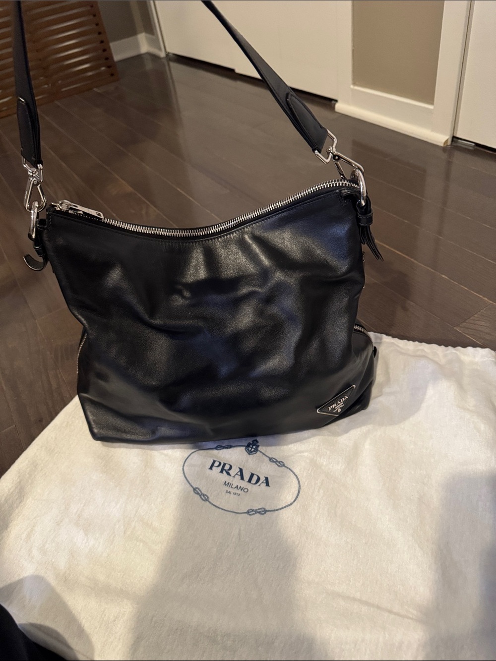 Prada Black Leather Hobo Bag